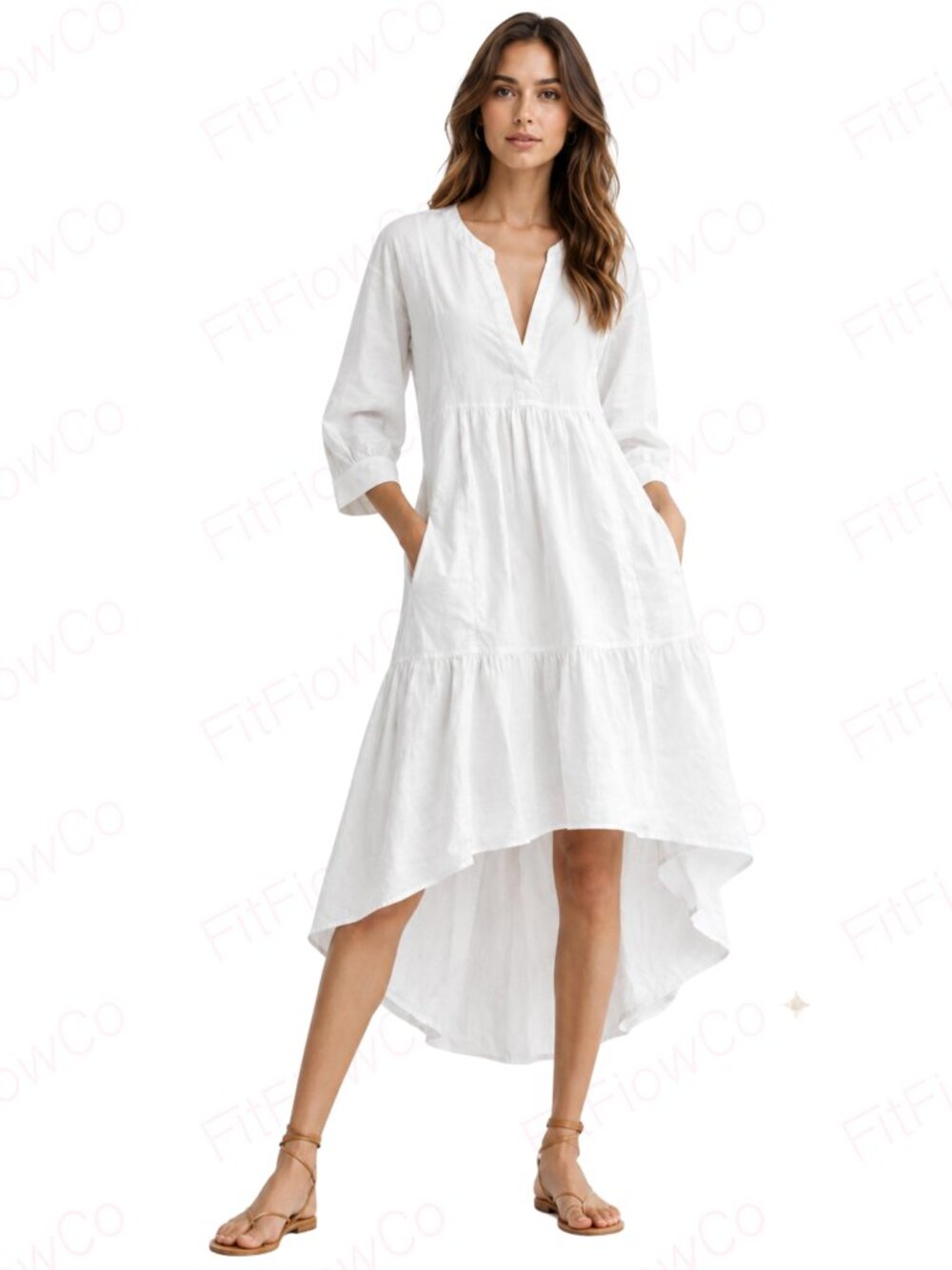 ZARA White Cotton Poplin High Low Tiered Midi Dress XS Pockets